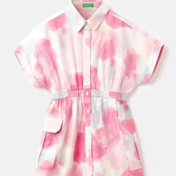 United Colors of Benetton Girls Pink Cotton Printed Dress image 1