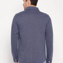 CLUB YORK Men Navy Blue Solid Collar Shirt image 2