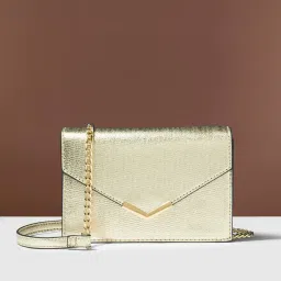 Accessorize London Gold Textured Sling Handbag image 1
