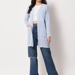 Trend Arrest Blue & White Striped Shrug image 4