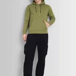 Dcyphr Olive Green Beyond The Future Self-Design Fullength Sleeves Regular Fit Hoodie image 4