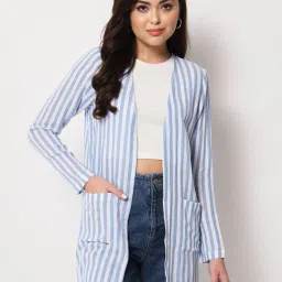 Trend Arrest Blue & White Striped Shrug image 1