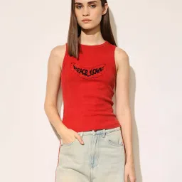 Only Pompeian Red Cotton Slim Fit Printed Tank Top image 1