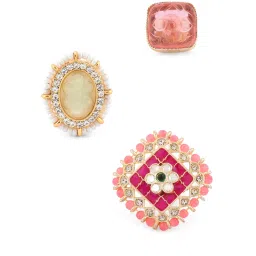 Zaveri Pearls Set of 3 Pink & Green Meenakari Ethnic Finger Rings-ZPFK15399 image 2