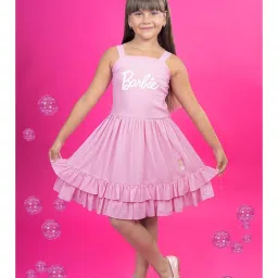 Tiny Girl Light Pink Barbie Printed Dress image 1