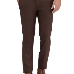Park Avenue Brown Super Slim Fit Checks Trousers image 1