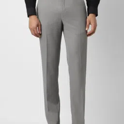 Van Heusen Grey Slim Fit Solid Formal Trousers image 1