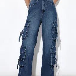 Only Blue Cotton Regular Fit Mid Rise Cargo Jeans-picture-19