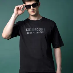 Crimsoune Club Black Cotton Regular Fit Printed T-Shirt image 1