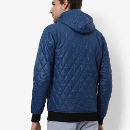 Campus Sutra Blue Regular Fit Quilted Hooded Jacket image 2