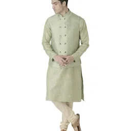 Tabard Green Regular Fit Solid Nehru Jacket image 5