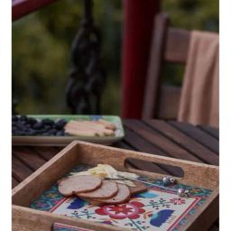 Chumbak Threads and Needles Multicolor Wooden Serving Tray - Set of 1-picture-36