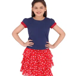 Cutecumber Kids Blue & Red Printed Top with Skirt-picture-14