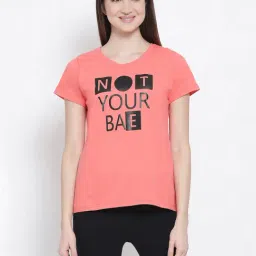 Clovia Pink Graphic Print T-Shirt-image-9