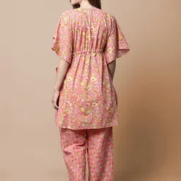 Secret Wish Peach Floral Print Kaftan With Pyjamas image 2
