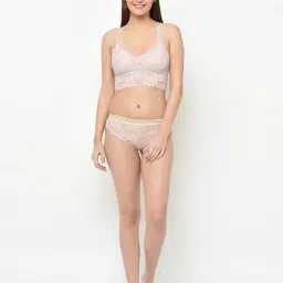 Da Intimo Peach Lace Bralette With Bikini Panty image 1