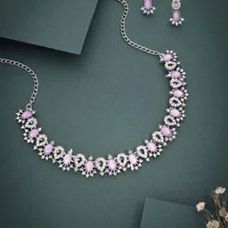 Sangria Silver-Plated American Diamond Studded Jewellery Set image 3