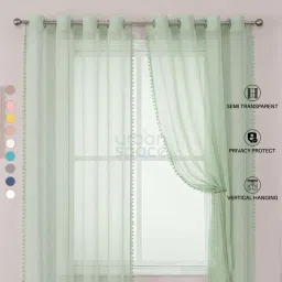 Urban Space Green Polyester Door Curtain With Tieback & Eyelet - Set of 2 image 2