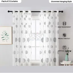 Urban Space Grey Polyester Window Curtain With Tieback & Eyelet - Set of 2 image 2