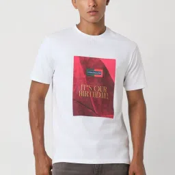 Peter England White Regular Fit Printed T-Shirt image 1