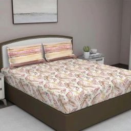 GM 'Fiesta' Beige & Red Cotton 180 TC Double Bedsheet with 2 Pillow Covers-picture-22