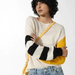 Only Cream & Yellow Acrylic Color-Block Sweater image 1