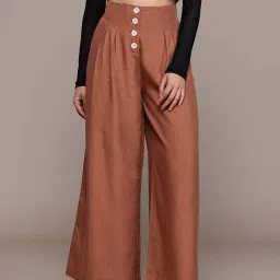 Label Ritu Kumar Brown Fitted Trousers image 1