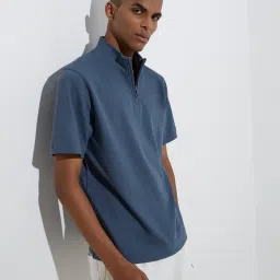 studiofit men Studiofit by Westside Dark Blue Slim-Fit Quarter-Zip T-Shirt image 1