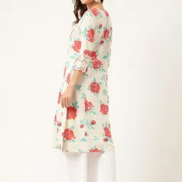 Divena Cream Cotton Floral Print A Line Kurta image 2