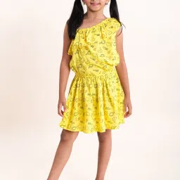 Kiddopanti Kids Yellow Printed Dress image 1