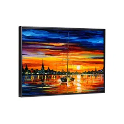 Art Street Sunset seascape, ocean Printed Multicolor Engineered Wood Wall Art image 2