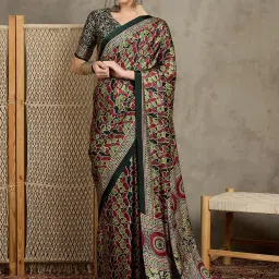 Saree Mall Green Crepe Self Saree with Blouse Piece image 1