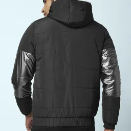Ajile By Pantaloons Black Regular Fit Self Pattern Hooded Jacket image 2