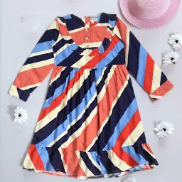 Bella Moda Kids Red Striped Full Sleeves Fit & Flare Dress image 1