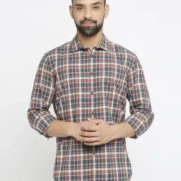 Basics Blue Cotton Slim Fit Checks Shirt-image-78