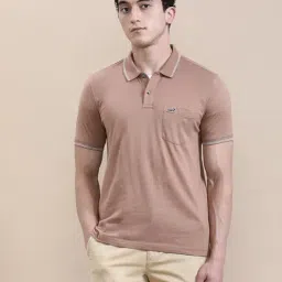 Crocodile Brown Cotton Solid Slim Fit Polo T-Shirt-image-1