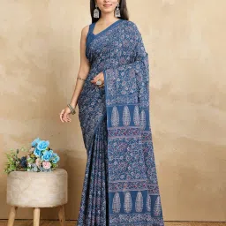 SHANVIKA Blue Pure Cotton Floral Saare image 1