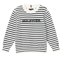 TOMMY HILFIGER White Base & Blue Sttripe Applique Regular Fit Pullover image 1
