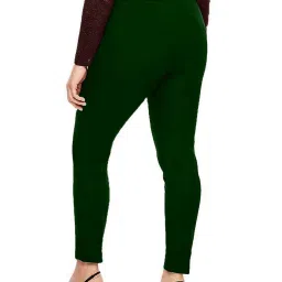 PATRORNA Dark Green Mid Rise Slim Fit Carrot Trousers image 2