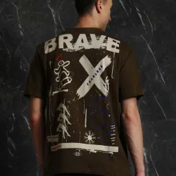 Breakbounce Olive Comfort Fit Printed Oversized Crew T-Shirt image 2