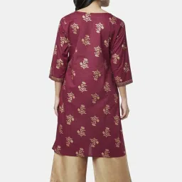 Rangmanch by Pantaloons Maroon Cotton Printed Straight Kurta image 2