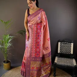 Elora Light Pink Silk Woven Design Banarasi Saree With Unstitched Blouse image 1