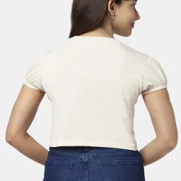 People by Pantaloons Cream Cotton Printed Cropped T-Shirt image 2