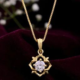 VOJ Gold Plated Flower Shaped AD Studded Pendant With Chain-picture-3