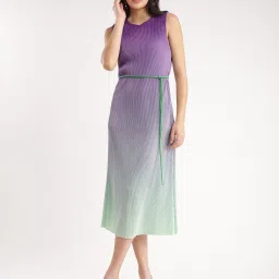 Fablestreet Purple & Green Relaxed Fit Midi Dress image 1