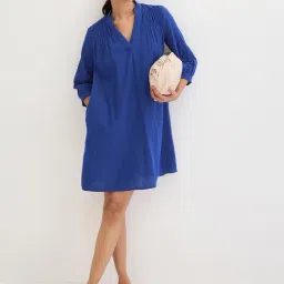 FEMMELLA Blue Relaxed Fit Solid Dress image 4