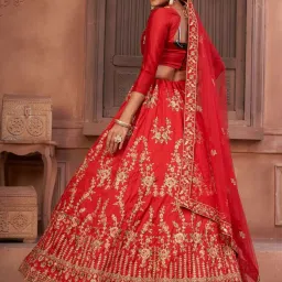 Atsevam Red Embroidered Semi-Stitched Lehenga Choli Set With Dupatta image 2