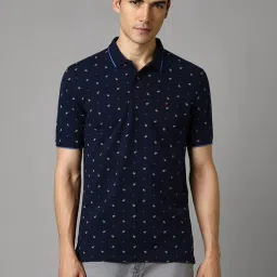 Louis Philippe Navy Cotton Slim Fit Printed T-Shirt image 1