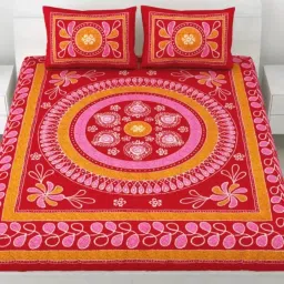 Living Roots Floral Red 240 TC Cotton Bedsheet with 2 Pillow Covers image 1