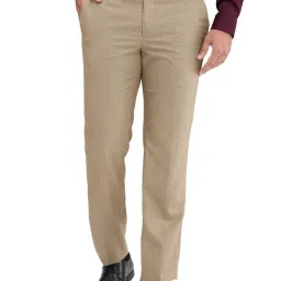 Park Avenue Brown Regular Fit Self Pattern Trousers image 1